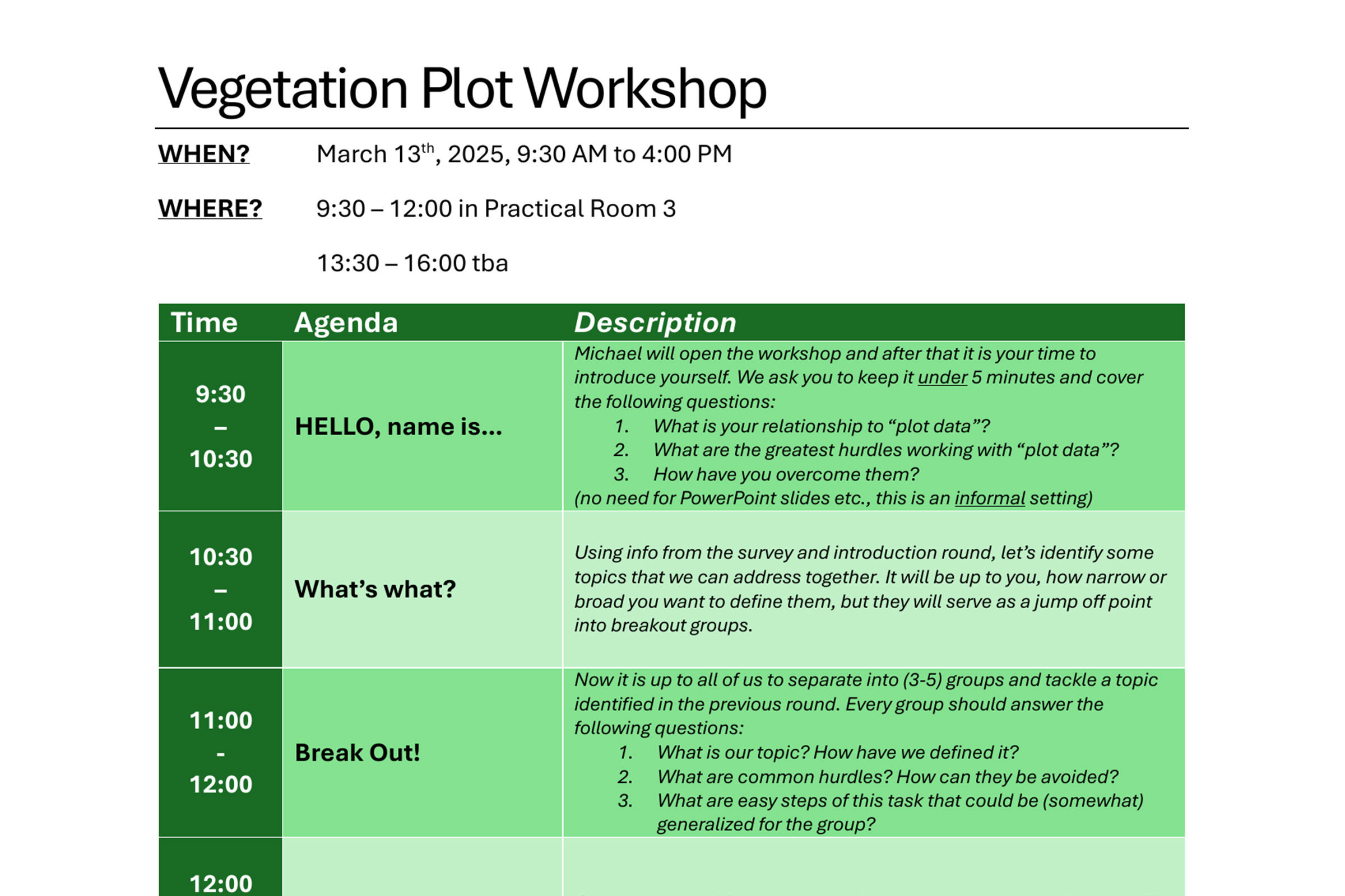 Vegetation Plot Workshop